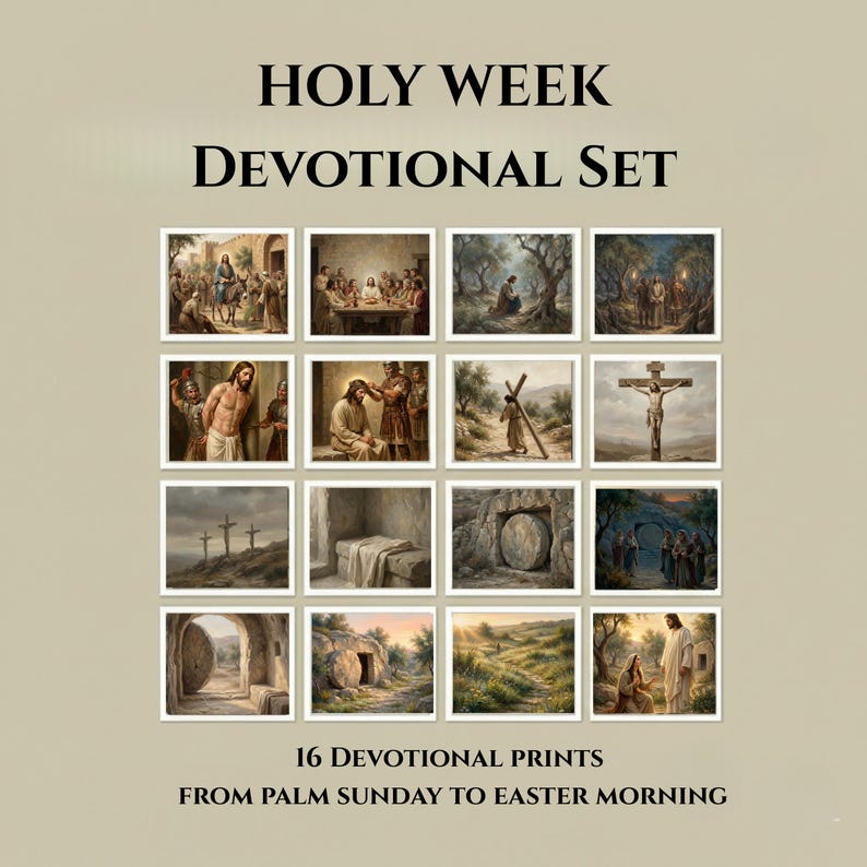 Holy Week Printable Wall Art Set of 16, Passion of Christ, Christian Gallery Wall Decor, From Palm Sunday to Easter Morning Devotional image 1