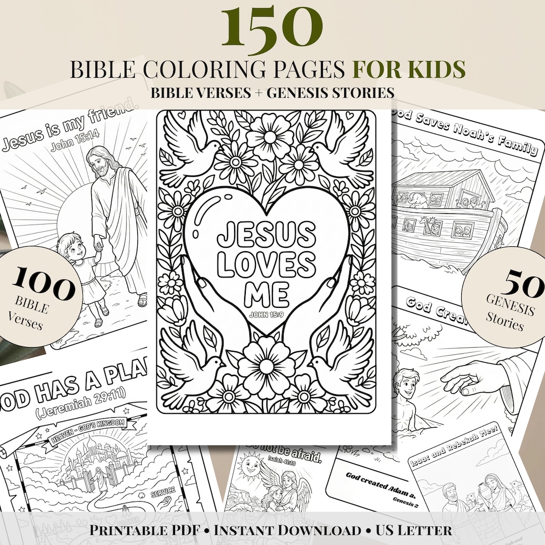 150 Christian Coloring Pages for Kids Printable PDF Bundle, Bible ...