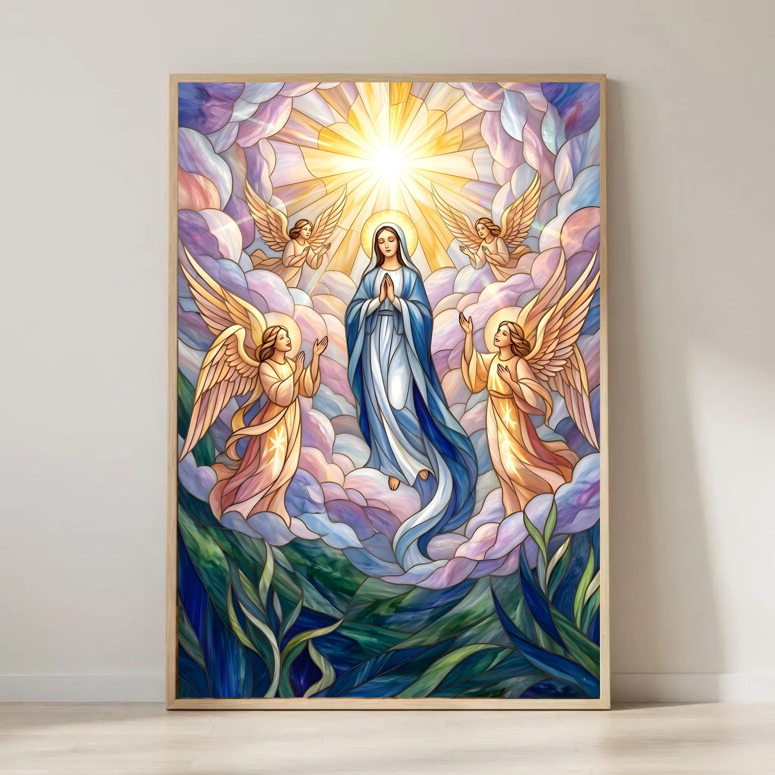 The Assumption of Mary Printable, Catholic Wall Art Virgin Mary Stained ...