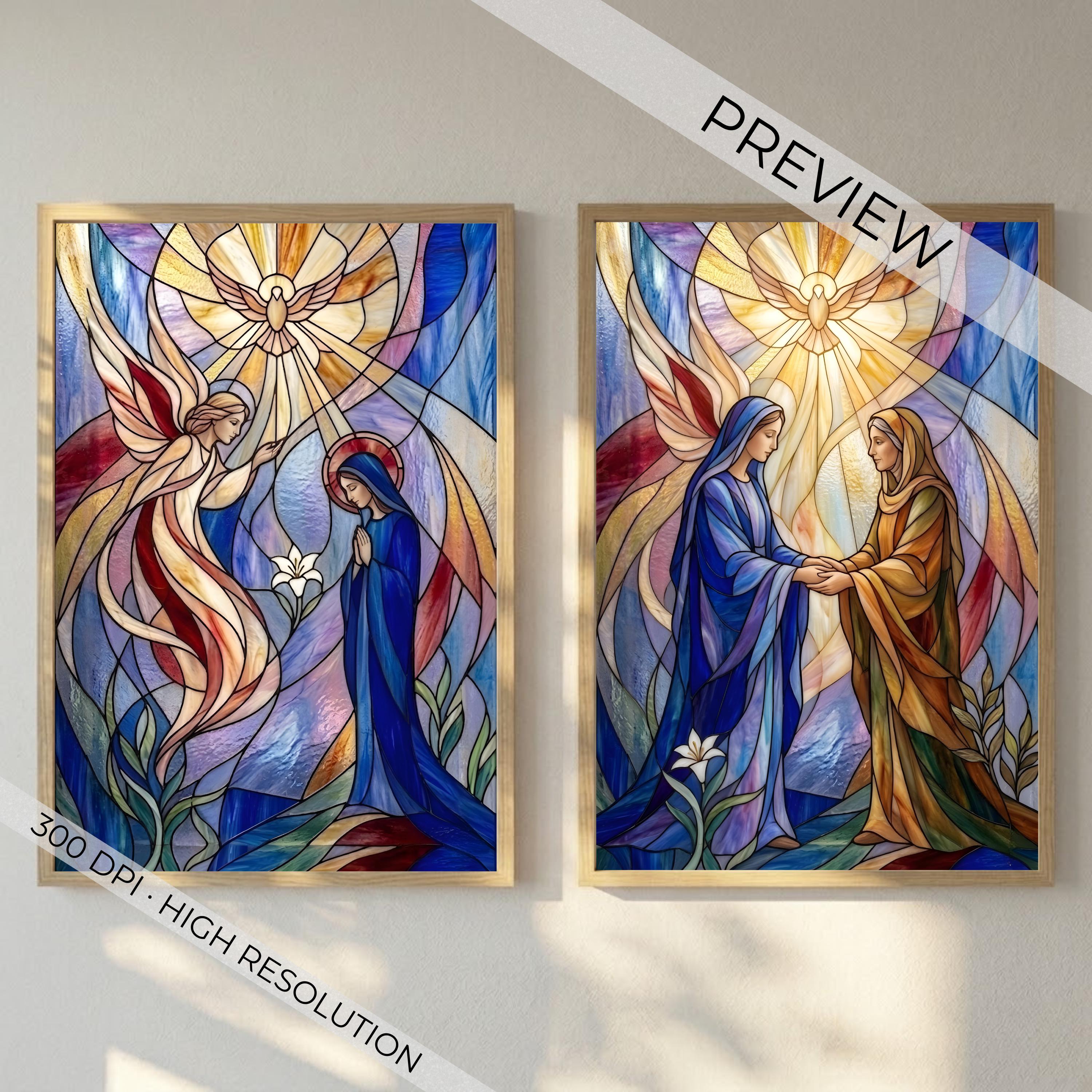 Mysteries of the Rosary Stained Glass Print Set, Catholic Wall Art, 20 ...