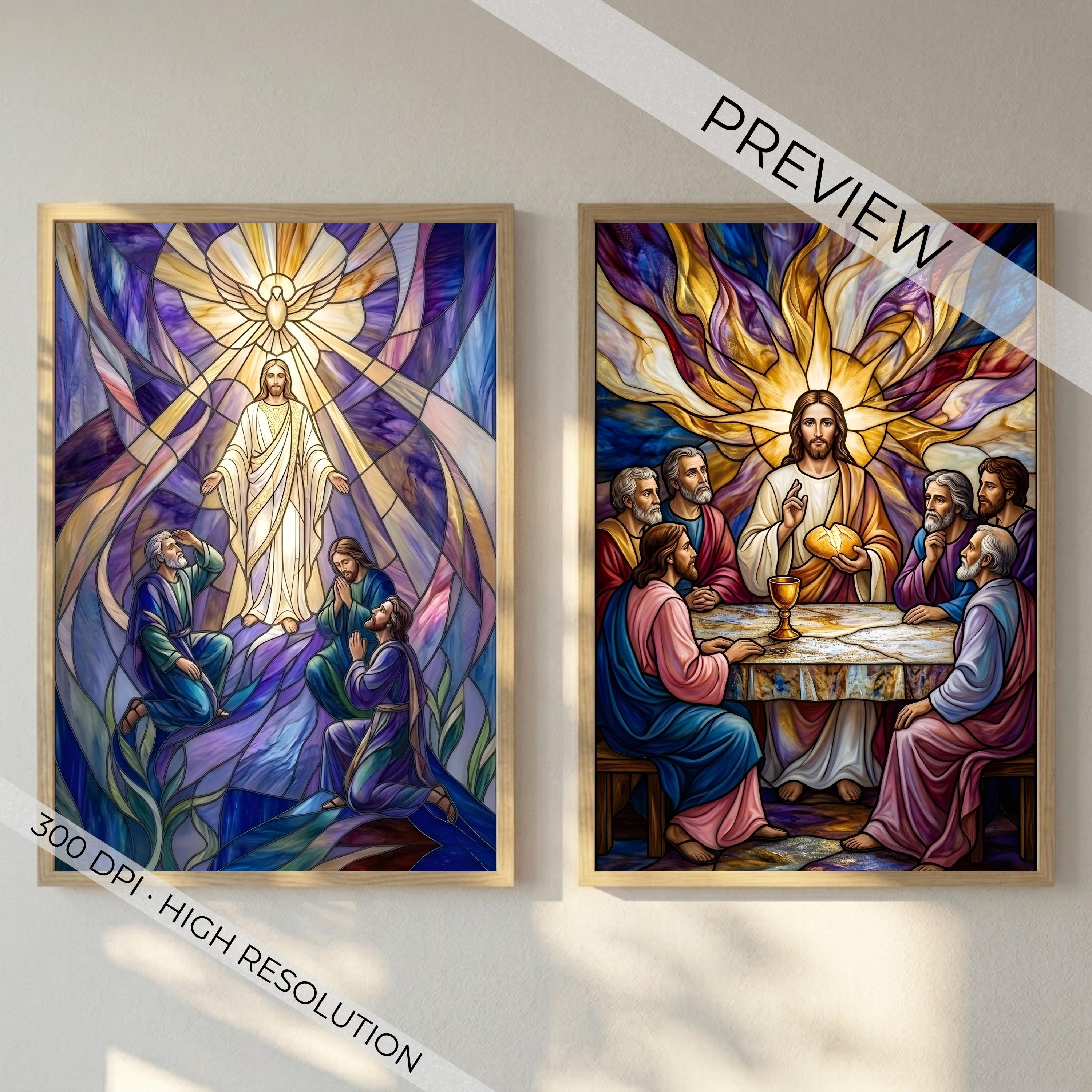 Mysteries of the Rosary Stained Glass Print Set, Catholic Wall Art, 20 ...