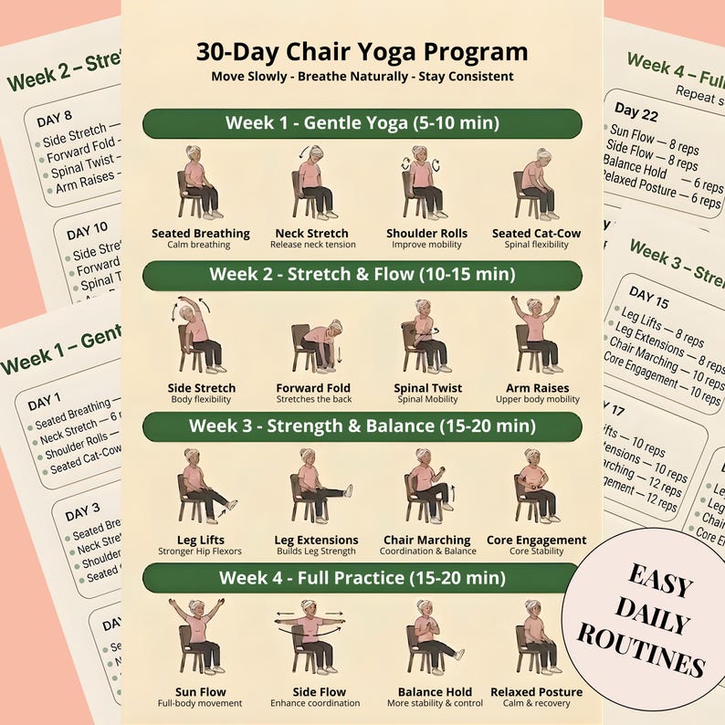 Chair Yoga and Chair Tai Chi for Seniors Bundle, 96 Page Step-by-step