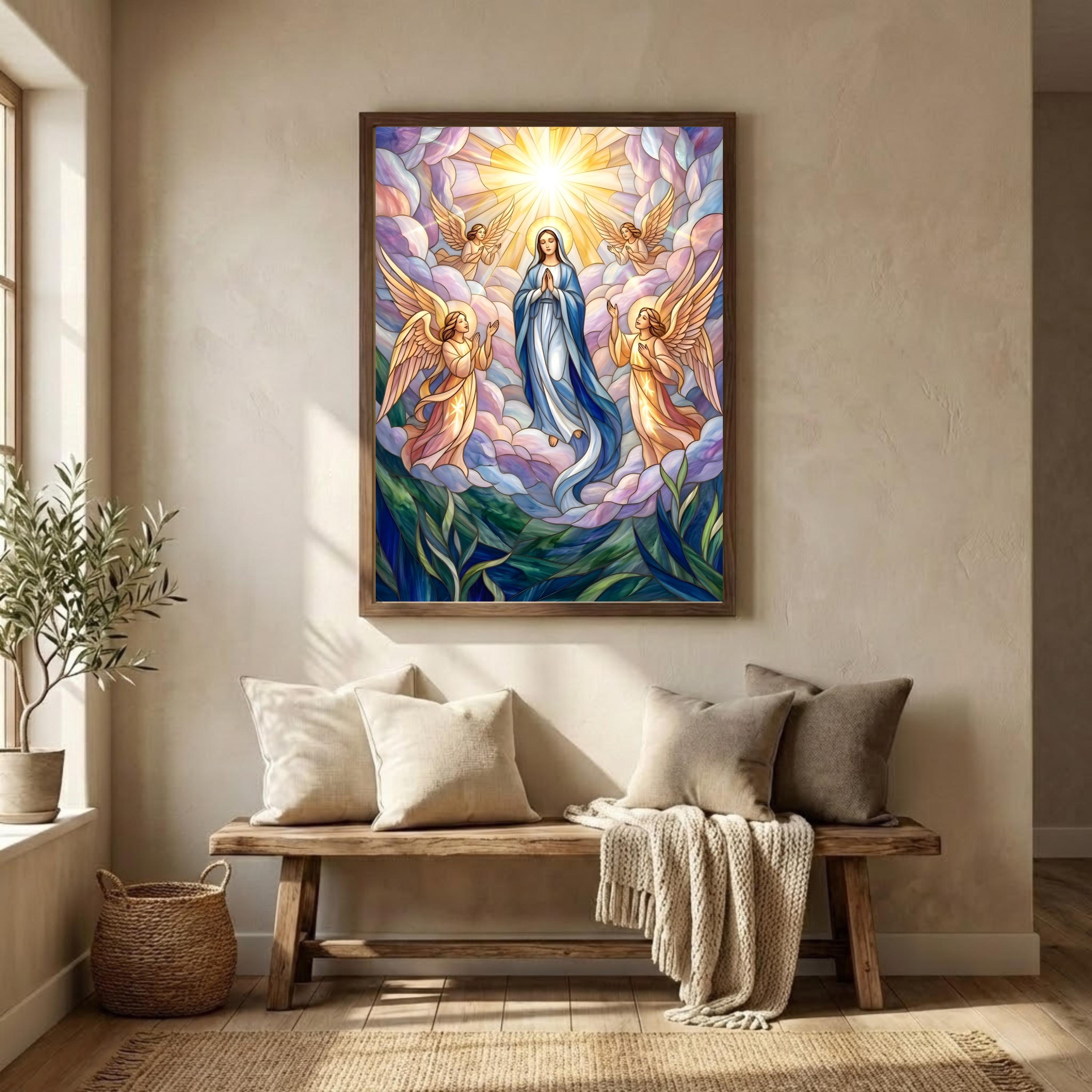 The Assumption of Mary Printable, Catholic Wall Art Virgin Mary Stained ...