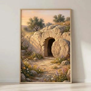 The Tomb is Empty Resurrection Wall Art, He is Risen, Easter Decor (Digital Download)