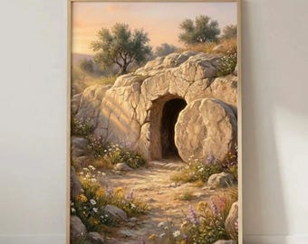 The Tomb is Empty Resurrection Wall Art, He is Risen, Easter Decor (Digital Download)