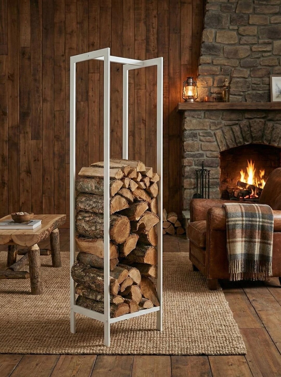 Modern Log Rack Modern Firewood Rack | Tall Indoor Log Holder, Space Saving - Etsy