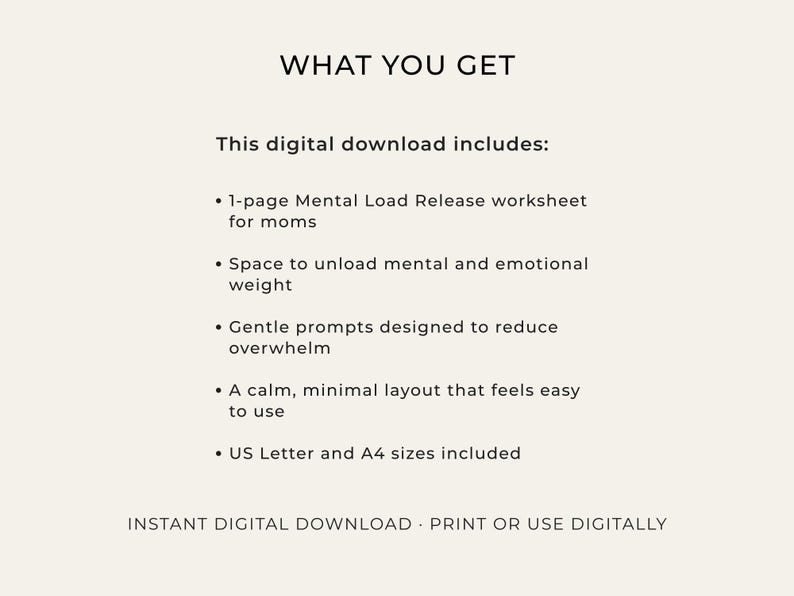 Calm Loading Mental Load Release Worksheet for Overwhelmed Moms, One Page Stress ...