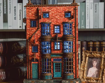 Magic Wand Shop Book Nook DIY Kit | Fantasy Wooden Miniature Diorama with LED Light | Wizard Alley Bookshef Inser Decor | Gift for Collector