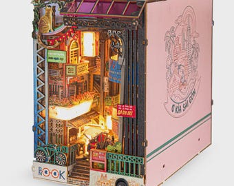Kit de bricolaje para rincón de lectura de Saigón de los años 90 / Diorama callejero vintage de Vietnam / Escena de callejón en miniatura de madera con luces LED / Regalo de decoración retro de Saigón