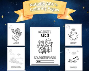 Dibujos para colorear del Nacimiento, Alfabeto cristiano, Descarga digital, Dibujos para colorear de Navidad, Actividades de Navidad para la escuela dominical, Dibujos del Nacimiento