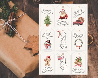 Etiquetas de regalo navideñas, imprimibles, descarga instantánea, etiquetas de regalo de acuarela, Feliz Navidad, minimalistas, etiquetas de regalo navideñas