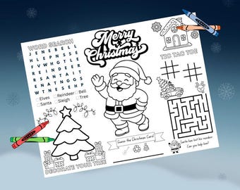 Mantel individual con actividades navideñas, actividades navideñas para niños, imprimible, descarga digital, descarga instantánea, actividades navideñas para niños