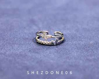 S925 Sterling Silver Double Layer Butterfly Ring for Women, Finger Ring