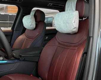 Almohada reposacabezas color marfil – Par de almohadas de soporte cervical para coche de ante, tacto suave, combinación de lujo