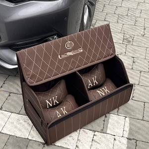 Eco Leather Trunk Organizer Gift Set, Brown Organizer + Bonus 2 Free Pillows image 1