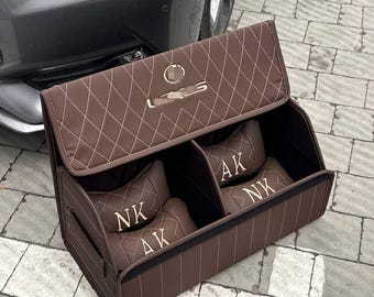 Eco Leather Trunk Organizer Gift Set, Brown Organizer + Bonus 2 Free Pillows