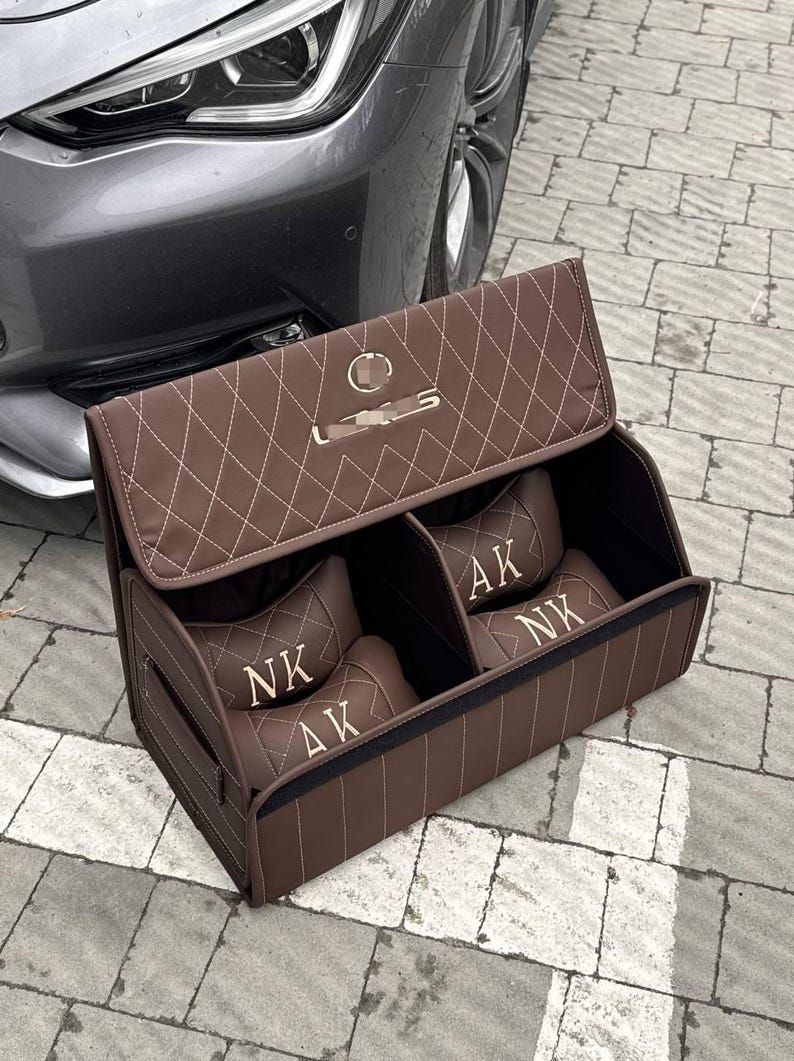Eco Leather Trunk Organizer Gift Set, Brown Organizer + Bonus 2 Free Pillows image 1