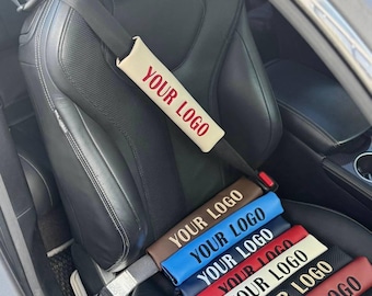 Custom Embroidered Eco-Leather Seat Belt Pads, Shoulder Comfort Strap Covers