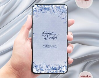 Vintage Blue Floral Wedding Invitation Suite | Editable Canva Template