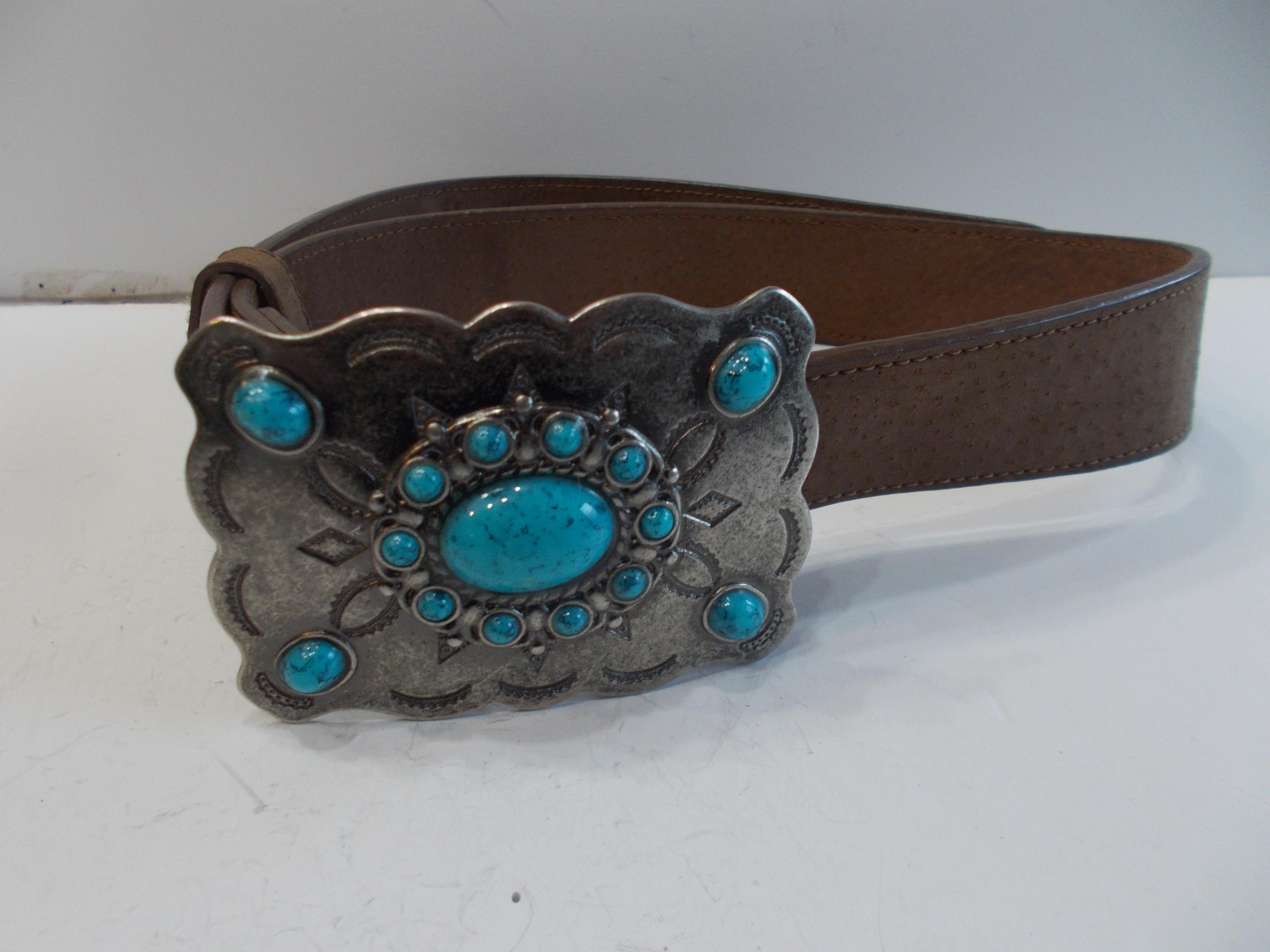 Vintage Western Belt Turquoise Buckle Faux Leather Waist Belt Y2K Retro BKE Turquoise Western Belt - Women main image 3