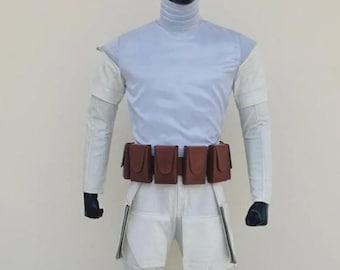 Mandalorian Din Djarin Braun Fliegeranzug mit Holster Gürtel | Star Wars Beskar Cosplay Kostüm | Kopfgeldjägerin Outfit