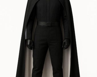 Traje de cosplay de Comandante Galáctico Negro / Disfraz de villano de ciencia ficción con capa / Traje de guerrero oscuro para Comic Con, Halloween y eventos de cosplay