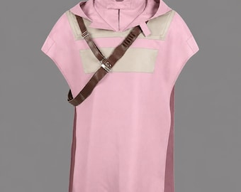 Pink Mandalorian Inspired Cosplay Tunic with Hood & Leather Strap | Star Wars Style Bounty Hunter Costume Top