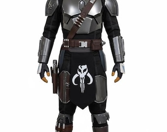Black Mandalorian Style Bounty Hunter Cosplay Costume | Tactical Flight Suit with Leather Holster Belt | Sci-Fi Armor Outfit