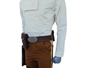 Traje de cosplay inspirado en Star Wars / Conjunto de disfraz estilo contrabandista galáctico / Camisa blanca de ciencia ficción y pantalones marrones con cinturón / Traje de cosplay para hombre