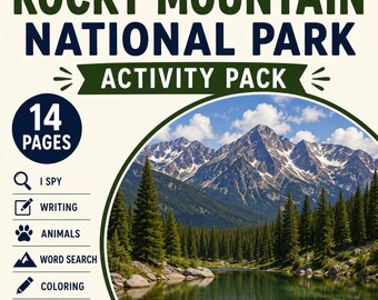 Actividades imprimibles del Parque Nacional de las Montañas Rocosas / Unidad didáctica sobre parques nacionales / Hojas de trabajo para la educación en casa