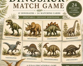 Juego de memoria de dinosaurios para imprimir / Juego de memoria de dinosaurios Montessori / Actividad científica para la educación en casa / Tarjetas de dinosaurios para imprimir / Juego de estudio de la naturaleza