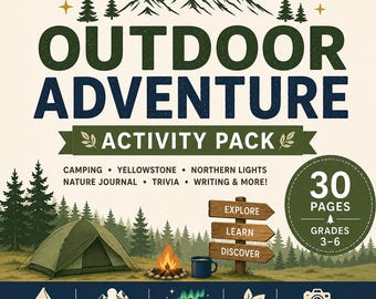 Paquete de actividades al aire libre en la naturaleza para niños / Diario de campamento, búsqueda del tesoro, datos sobre insectos, estudio de la naturaleza, juegos de vida silvestre, aprendizaje de verano