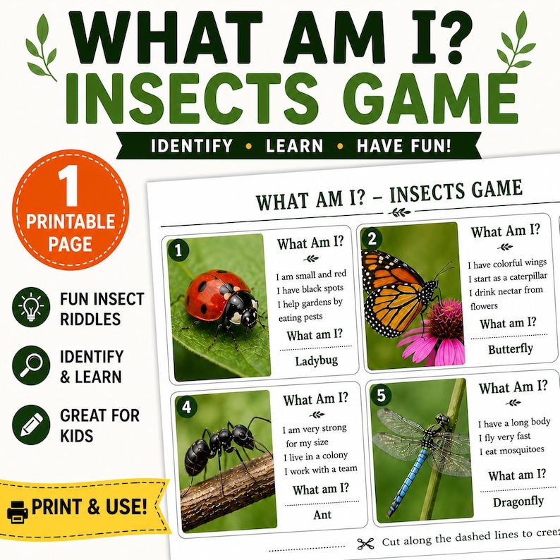 What Am I Insects Game Printable | Kids Riddle Game | Insect Learning ...