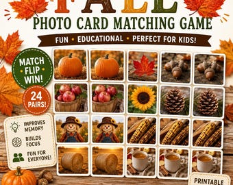 Juego de emparejar tarjetas fotográficas de otoño / Juego de memoria de otoño / Tarjetas de emparejamiento de otoño para niños / Actividad imprimible de otoño