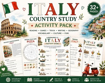 Paquete de actividades de estudio sobre Italia / Geografía, bingo, lectura y cultura / Material imprimible sobre Italia para los grados 3 a 6