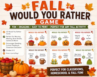 Fall Would You Rather Game Printable | Autumn Classroom Activity | Morning Meeting Cards | Homeschool Game | Brain Break