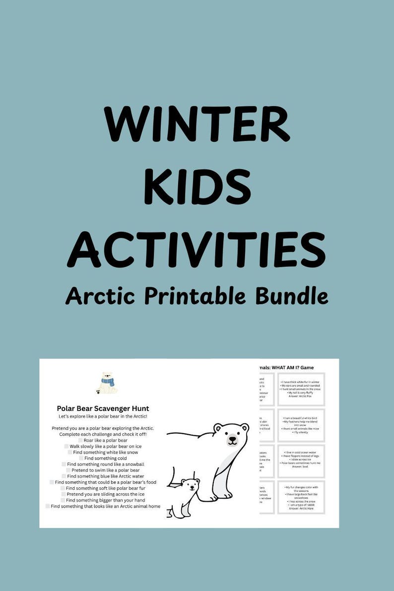 Arctic Animal Activity Bundle for Kids | Polar Bear Scavenger Hunt ...
