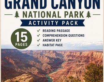 Paquete de actividades del Parque Nacional del Gran Cañón / Material imprimible para educación en casa / Unidad didáctica sobre parques nacionales / Actividades de viaje para niños / Hojas de trabajo sobre la naturaleza en formato PDF
