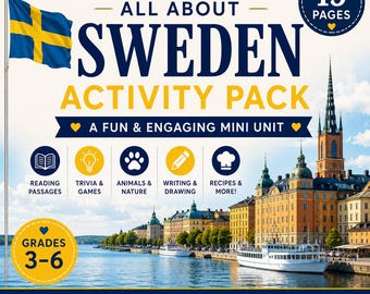Paquete de actividades sobre animales de Noruega y Suecia para niños / Animales escandinavos para imprimir / Lectura, juegos y actividades de emparejamiento