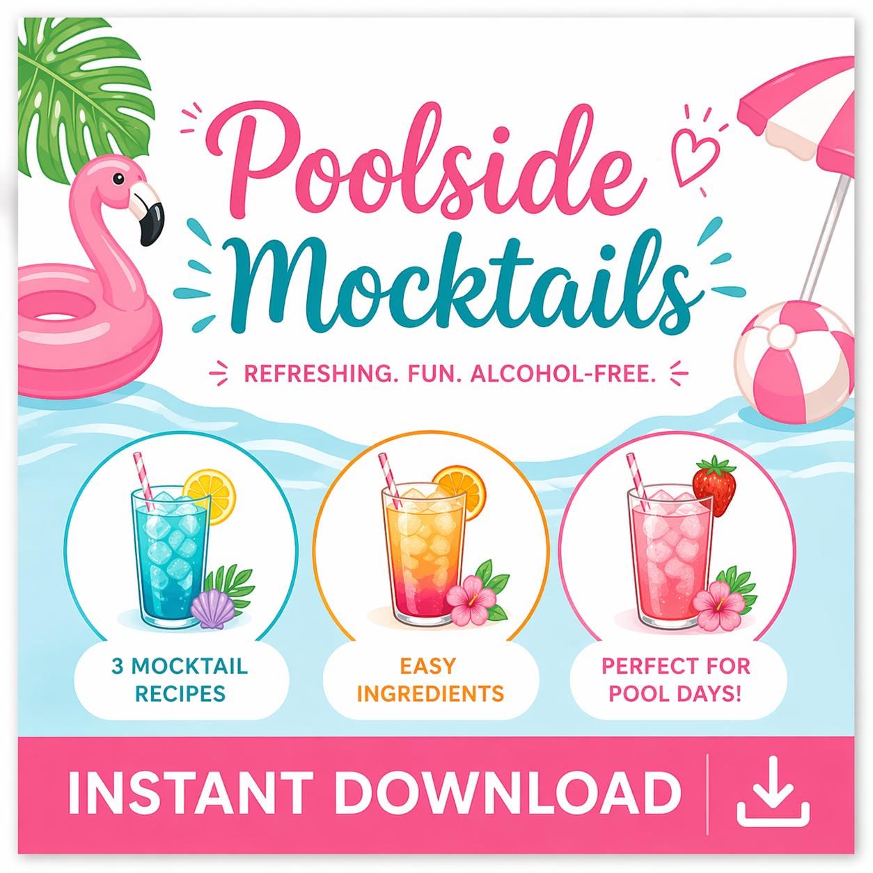 Poolside Mocktail Menu Printable | Summer Party Drink Sign, Tropical ...