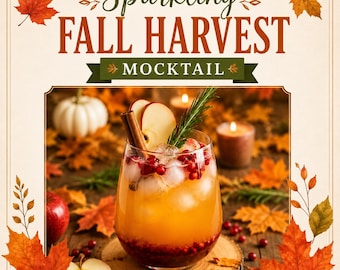 Receta imprimible de cóctel sin alcohol espumoso de otoño / Tarjeta de receta de bebida de otoño para fiestas