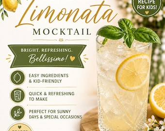 Letrero imprimible de limonada italiana sin alcohol / Decoración elegante para bar de limonada / Letrero para bebidas de fiesta italianas / Decoración imprimible para fiestas de limonada con cócteles sin alcohol de verano