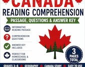 Canada Reading Comprehension Printable | Canada Country Study for Kids | Questions & Answer Key | Homeschool Geography PDF