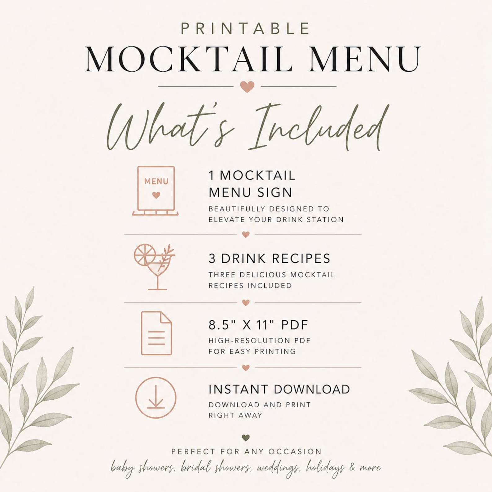 Easy Mocktail Menu.pdf Mocktail Menu Printable PDF for a Gifting or Gathering- Bridal or Baby ...