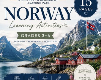 Paquete de actividades sobre Noruega para niños / Material imprimible para el estudio de Noruega / Actividades de lectura, curiosidades, animales y escritura / Geografía para la educación en casa