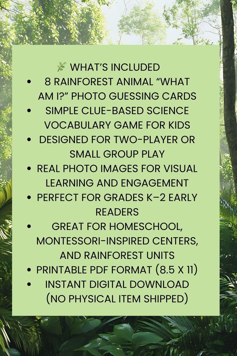 Rainforest Animals Guessing Game | Science Vocabulary Cards K-2 ...
