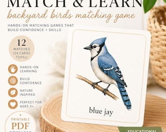 Juego imprimible de emparejamiento de aves del jardín / Tarjetas Montessori para emparejar aves / Actividad de aprendizaje sobre la naturaleza para todas las edades