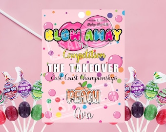 Etiquetas de regalo Cheer Blow Pop: etiquetas imprimibles de caramelos de buena suerte para pruebas y competiciones