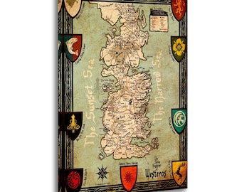 Westeros Map Canvas Print, Seven Kingdoms Wall Art