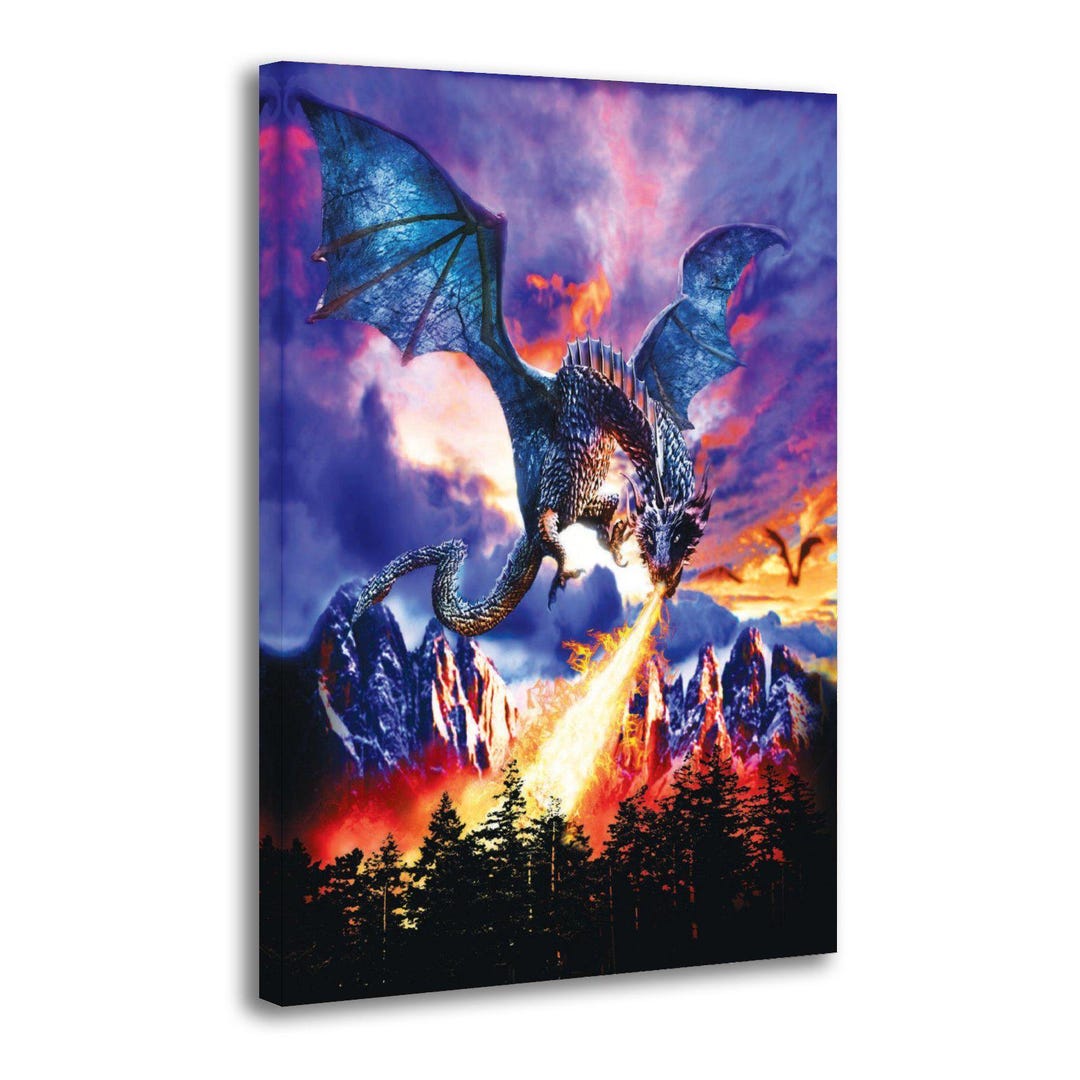 Dragon Breathing Fire Incinerating Forest Fantasy Canvas Wall Art ...